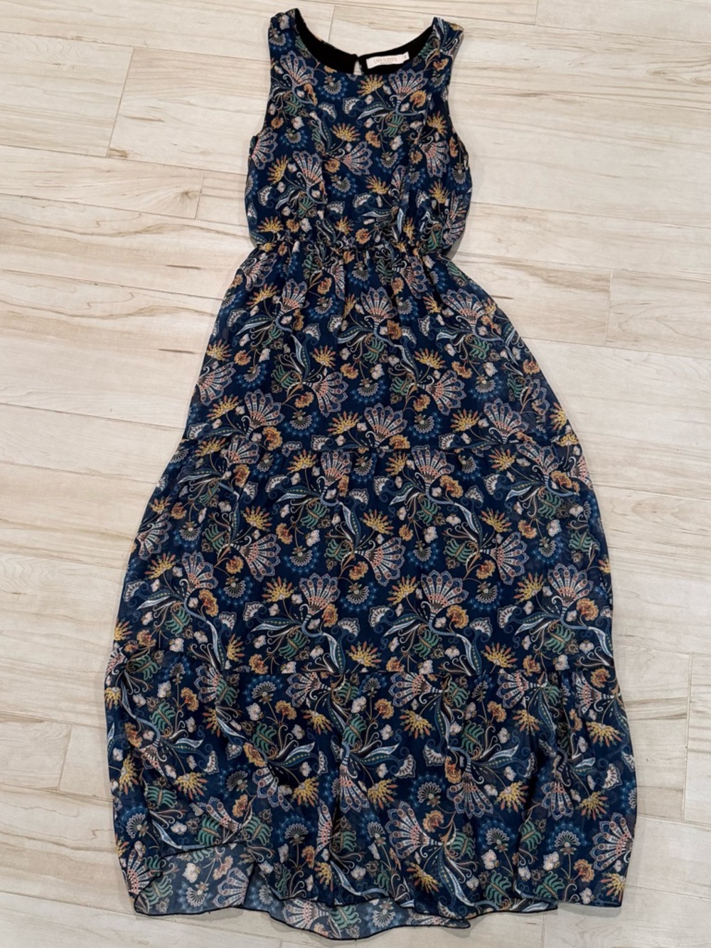 Made in Italy Silk Blend Paisley Maxi Dress Navy XS